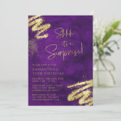 Luxe Paarse en gouden verrassingsfeestje Kaart (Staand voorkant)