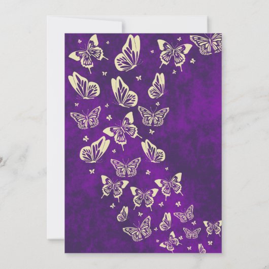 Luxe Paarse en Gouden Vlinder Quinceanera Party Kaart (Achterkant)