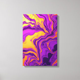 Luxe Paarse en Gouden Vloeibare Marmer Abstract Canvas Afdruk