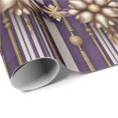 Luxe Paarse en goudgestreepte kerst Cadeaupapier (Rol Hoek)