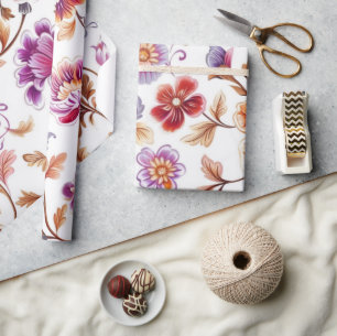 Luxe Paarse en Karmozijnrode Bloemenschildering in Cadeaupapier