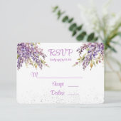 Luxe Paarse en Lavendel Wisteria bruiloft RSVP Kaartje (Staand voorkant)