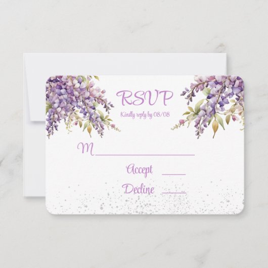 Luxe Paarse en Lavendel Wisteria bruiloft RSVP Kaartje (Voorkant)