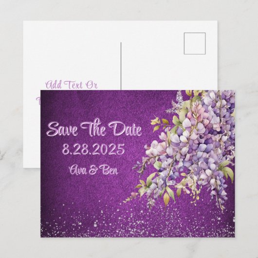 Luxe Paarse en Lavendel Wisteria Save The Date Aankondigingskaart (Voorkant / Achterkant)