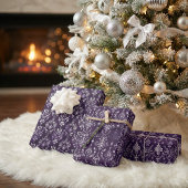 Luxe Paarse en zilveren kerstpatroon Inpakpapier Vel