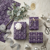 Luxe Paarse en zilveren kerstpatroon Inpakpapier Vel