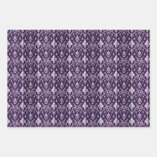 Luxe Paarse en zilveren kerstpatroon Inpakpapier Vel (Voorkant 3)