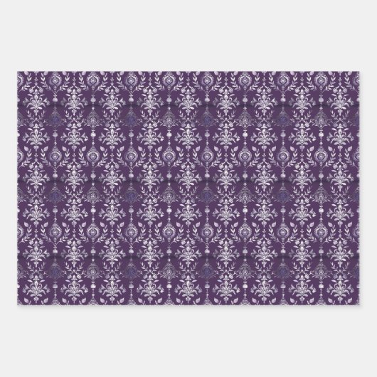 Luxe Paarse en zilveren kerstpatroon Inpakpapier Vel (Voorkant 2)