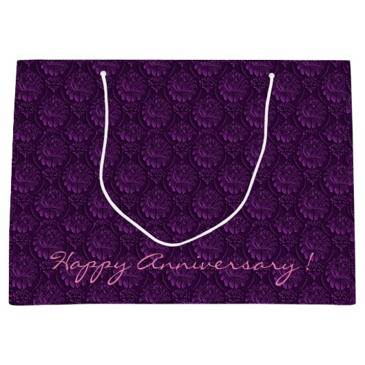 Luxe Paarse Floral Large Gift Bag Groot Cadeauzakje (Voorkant)