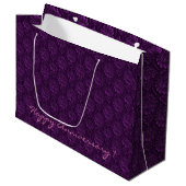 Luxe Paarse Floral Large Gift Bag Groot Cadeauzakje (Voorkant Gekanteld)