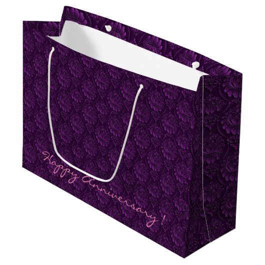 Luxe Paarse Floral Large Gift Bag Groot Cadeauzakje (Voorkant Gekanteld)