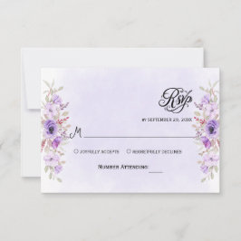 Luxe Paarse Floral Wedding RSVP Kaarten