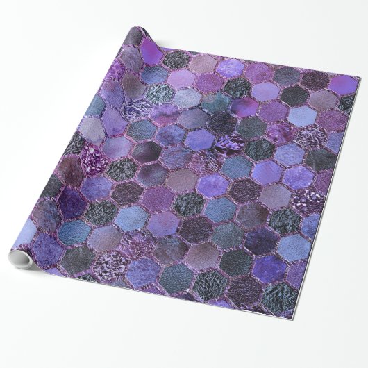 Luxe Paarse Folie Glitter-honingraatpatroon Cadeaupapier (Uitgerold)