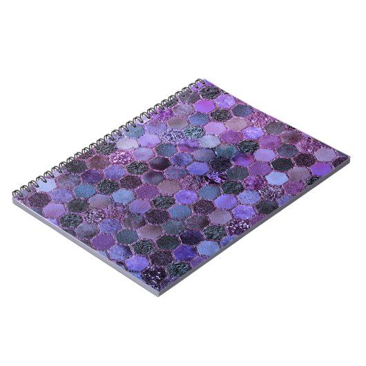 Luxe Paarse Folie Glitter-honingraatpatroon Notitieboek (Linkerzijde)