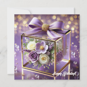 Luxe paarse glazen bloemen cadeau gouden chiffon b feestdagenkaart