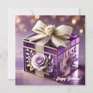 Luxe paarse glazen bloemen cadeau gouden chiffon b feestdagenkaart