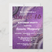 Luxe Paarse Glitter Agaat Marmer Sweet 16 Kaart (Voorkant)