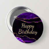 Luxe Paarse Glitter Agate Happy Birthday Ronde Button 7,6 Cm (Voorkant /achterkant)