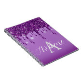 Luxe Paarse Glitter Drips Monogram Notitieboek (Rechterzijde)