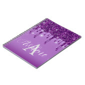 Luxe Paarse Glitter Drips Monogram Notitieboek (Linkerzijde)