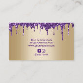 Luxe Paarse glitter druppelt in op Chic Gold Beaut Visitekaartje (Achterkant)