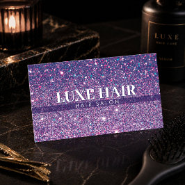 Luxe Paarse Glitter Kapsalon Minimalistisch Visitekaartje