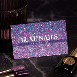 Luxe Paarse Glitter Nagelstyliste Minimalistisch Visitekaartje