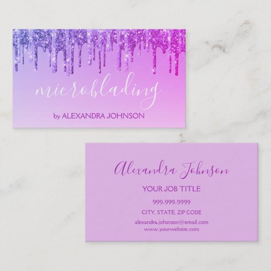 Luxe Paarse glitter Sparkle Microblading Visitekaartje (Voorkant / Achterkant)