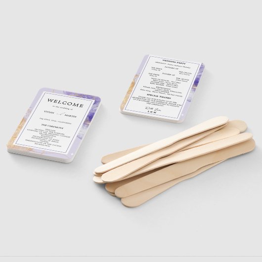 Luxe Paarse & Golden Abstracte huwelijksprogramma Handwaaier (Niet-gemonteerd)