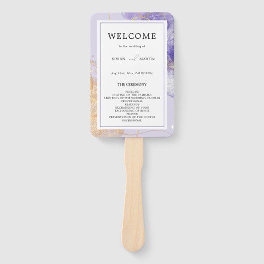 Luxe Paarse & Golden Abstracte huwelijksprogramma Handwaaier (Voorkant)