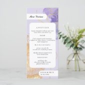 Luxe Paarse & Gouden Abstracte Gastennaam Diner Menu (Staand voorkant)
