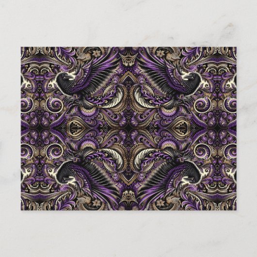 Luxe Paarse Gouden Batik Raven Tessellation Mozaïe Briefkaart (Voorkant)