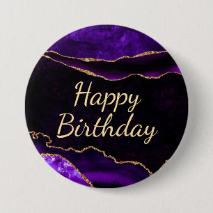 Luxe Paarse Gouden Glitter Agate Gelukkig Verjaard Ronde Button 7,6 Cm