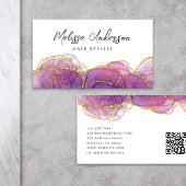 Luxe Paarse Gouden Glitter QR Code Visitekaartje