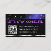 Luxe Paarse Gouden Glitter Sterren en QR-code Visitekaartje (Achterkant)