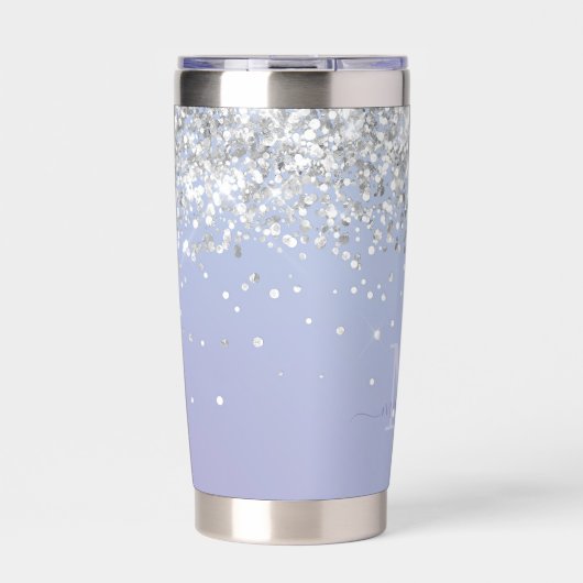 Luxe Paarse holografische zilveren glitter monogra Geïsoleerde Drinkbeker (Voorkant)