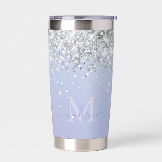 Luxe Paarse holografische zilveren glitter monogra Geïsoleerde Drinkbeker (Links)