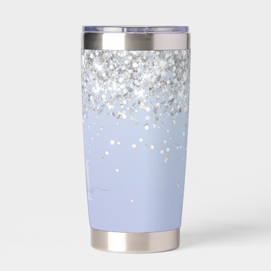 Luxe Paarse holografische zilveren glitter monogra Geïsoleerde Drinkbeker (Achterkant)