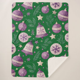 Luxe Paarse kerstklokken Sherpa deken