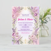 Luxe Paarse Lavendel en Ranunculus Trouw Kaart (Staand voorkant)