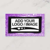 Luxe Paarse Lila Sparkle Logo Fotosjabloon Visitekaartje (Voorkant)
