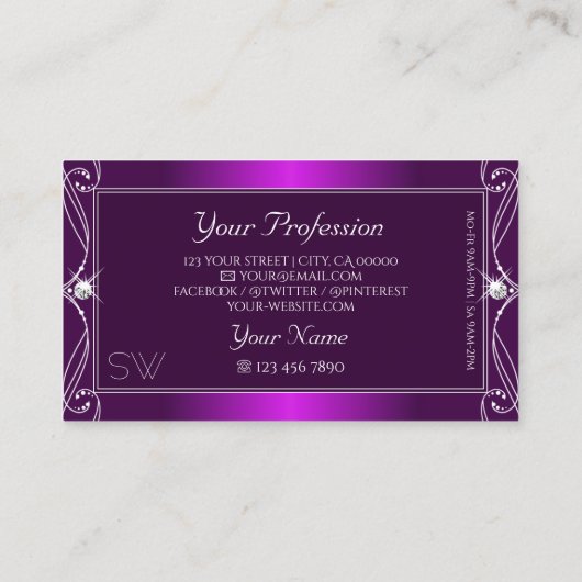 Luxe Paarse Ombre Sparkle Jewels Initialen Visitekaartje (Achterkant)