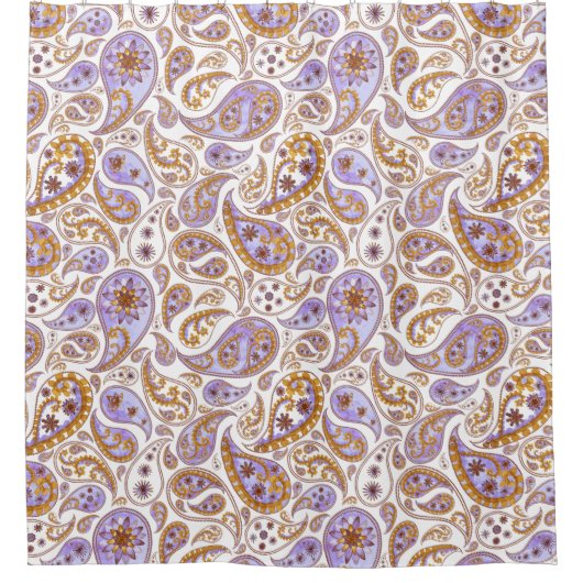 Luxe Paarse Paisley douchegordijn (Voorkant)