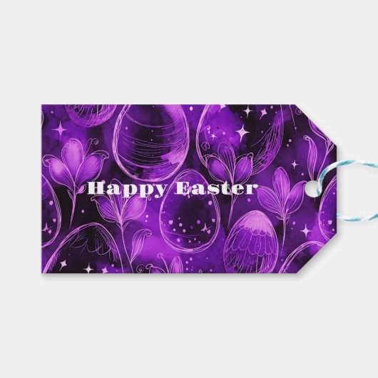 Luxe Paarse Pasen Eieren Bloemmotief Cadeaulabel (Voorkant (Horizontaal))