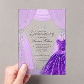 Luxe Paarse Princess Sparkle Quinceanera Acryl Uitnodigingen (Insitu (Draagbaar))