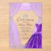 Luxe Paarse Princess Sparkle Quinceanera Acryl Uitnodigingen (Voorkant)