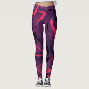 Luxe Paarse Rode Zwarte Waterverf Abstracte Magic Leggings