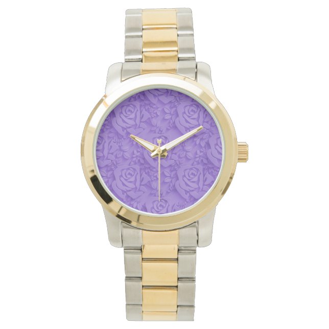 Luxe Paarse Roos Popular Floral Horloge (Voorkant)