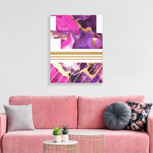 Luxe Paarse, roze en gouden marmer Canvas Afdruk (Insitu (Woonkamer))