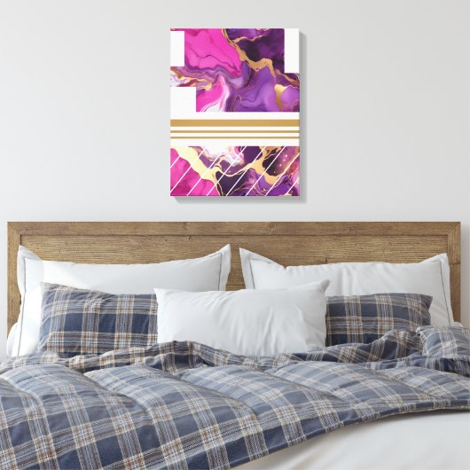 Luxe Paarse, roze en gouden marmer Canvas Afdruk (Insitu (Slaapkamer))